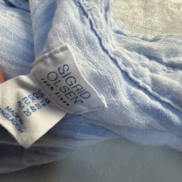 Sigrid Olsen Womens Blue & White Striped Linen Button-Up Shirt Large Long Sleeve - Picture 3 of 7